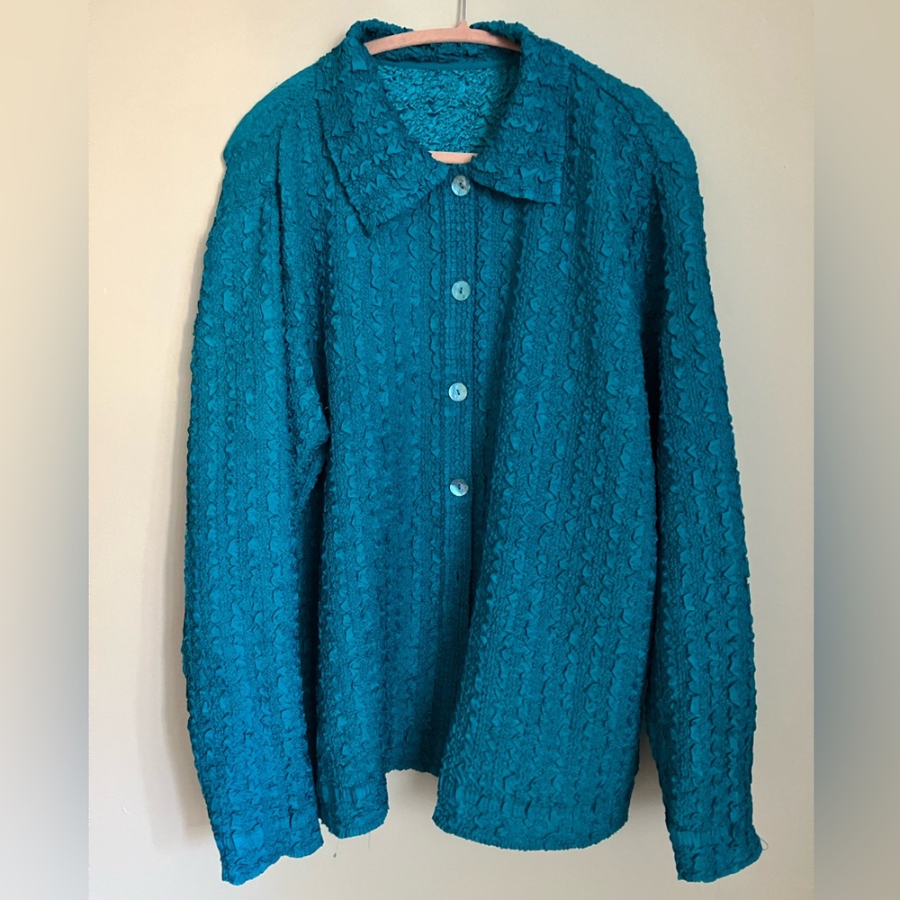 Vintage large teal pineapple material button down